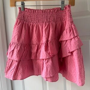 THE SHIRT SKIRT ROCHELLE BEHRENS PINK RUFFLED MINI SKIRT WOMENS SIZE XS
